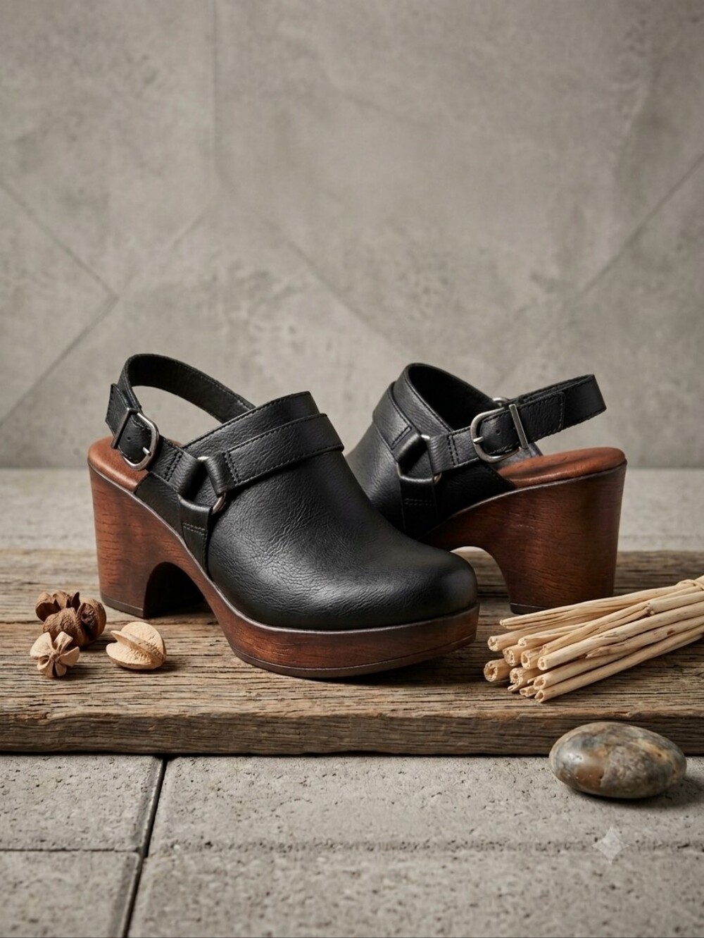 B.O.C Women's black Leather Platform Slingback Clogs Size 9